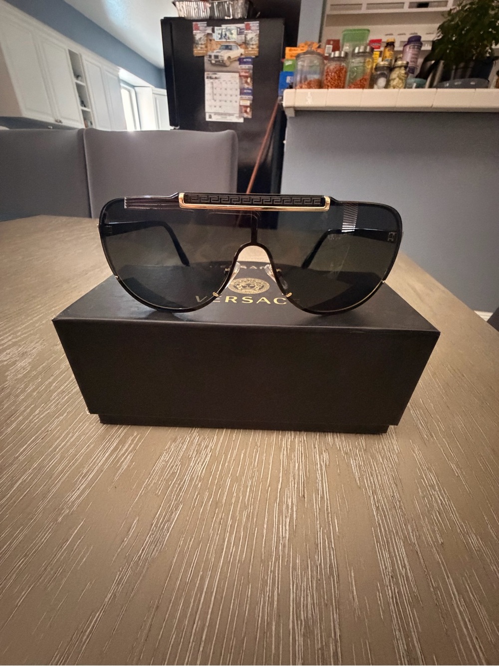 Versace Black Shield Sunglasses with Gold Accent